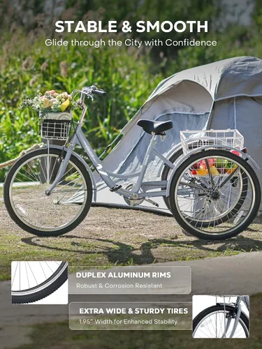Vista 3 de VIRIBUS Adult Tricycle, 7 Speed Tricycle for Adults