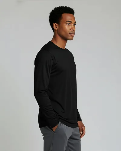 Vista 3 de Real Essentials Paquete de 3 y 5 Camiseta de manga larga atlética de secado rápido para hombre UPF SPF UV Sun (disponible en tallas grandes y altas)