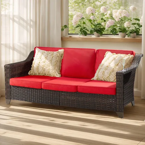 Vista 67 de Joyside Juego de 2 sillas de mimbre para patio, muebles de ratán para exteriores con reposabrazos anchos y cojines gruesos, tamaño grande mejorado