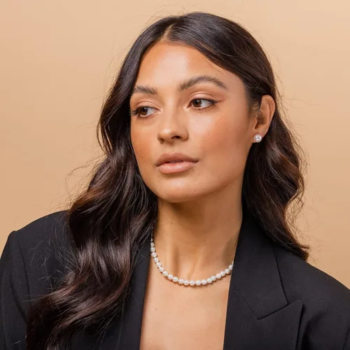 Vista 2 de PAVOI Collar redondo de plata de ley con perlas de concha de imitación blanca Gargantilla de perlas Joyería para mujer