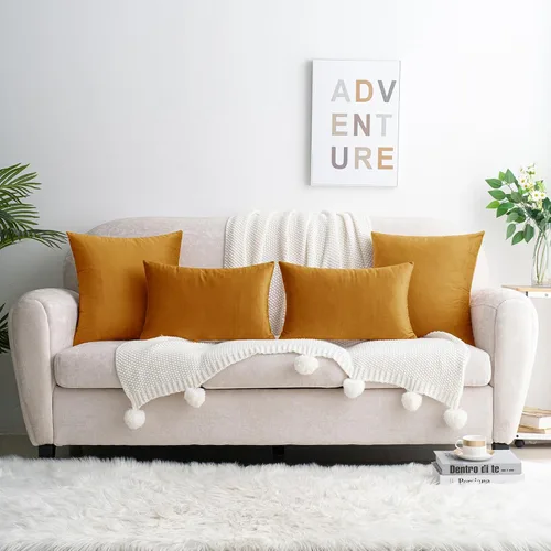 Vista 5 de HWY 50 fundas de almohada decorativas de terciopelo sólido para sofá, sala de estar. Ambar