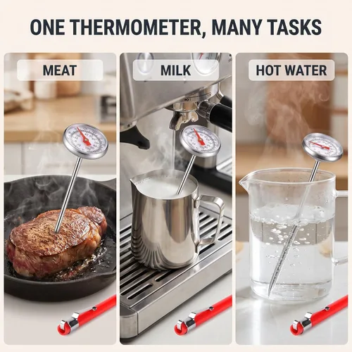 Vista 6 de 1 juego de termómetro de carne plateado para asar a la parrilla, termómetro de alimentos para cocinar, leche, termómetro de cocina, termómetro
