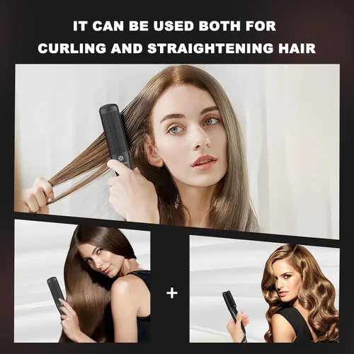 Vista 2 de Cepillo alisador iónico para cabello lacio o rizado, peinado suave, ligero peine caliente revestimiento de cerámica de doble voltaje, herramientas