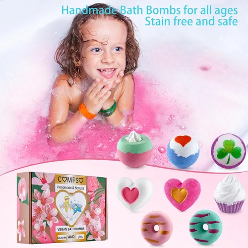 Vista 5 de Bombas de baño para niñas - Bombas de baño, regalos de Navidad para mujeres y niños, baño de burbujas, juego de regalo de bombas de baño hecho a