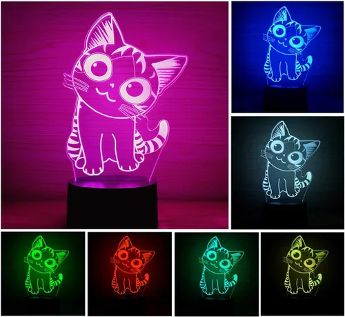 Vista 4 de Luz nocturna LED de ilusión óptica 3D, lámpara de escritorio para dormir para niños y niñas, control táctil, 7 cambios de color, alimentada por USB