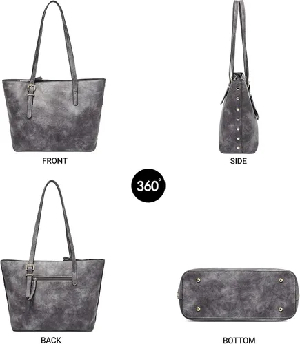 Vista 6 de FOXLOVER Bolso de hombro de cuero vegano para mujer, bolso grande vintage
