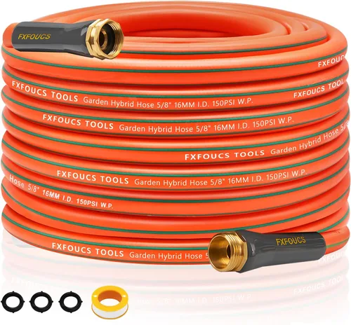 Vista 17 de Manguera de jardín resistente, manguera híbrida flexible y ligera de 5/8 pulgadas con presión de estallido de 600 PSI, mango giratorio y accesorios