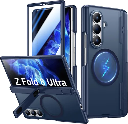 Vista 38 de Temdan Funda para Samsung Galaxy Z Fold 8, compatible con MagSafe, protector de pantalla HD integrado y función atril, protección de bisagra Negro