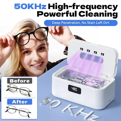 Vista 2 de TEBAL Limpiador ultrasónico de joyería, limpiador de joyas profesional de 50 Khz, máquina ultrasónica para joyas, anteojos, anillos, correa