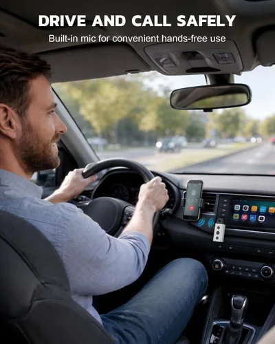 Vista 5 de 1Mii B04 Bluetooth 5.4 Adaptador de coche, receptor de audio AUX giratorio de 180°, llamada clara manos libres, 16H+ de larga espera