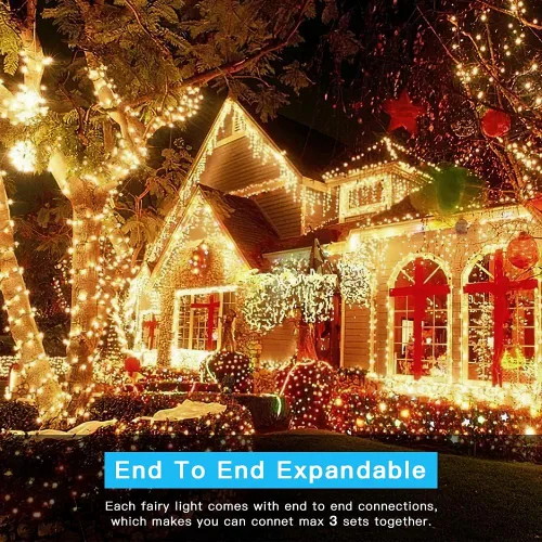 Vista 4 de AmyHomie - Luces de Navidad de blanco cálido, 32.9 m, 300 LED, enchufables, 8 modos, luces de hadas impermeables para guirnaldas, para árbol