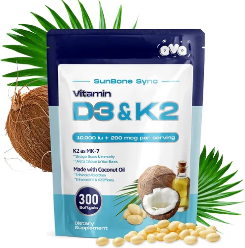Vista 9 de 300 unidades de vitamina D3 K2 5000 UI + 100 mcg, aceite de coco, sin gluten, sin OGM, sin soja