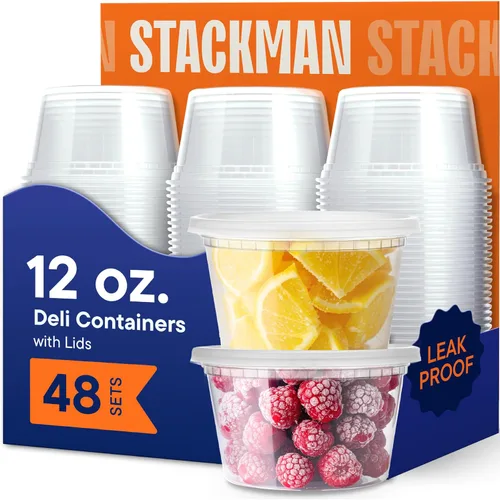 Vista 7 de Stack Man Recipientes de 8 onzas con tapas (48 juegos) – Contenedores de plástico transparente para almacenamiento de alimentos, sellado hermético