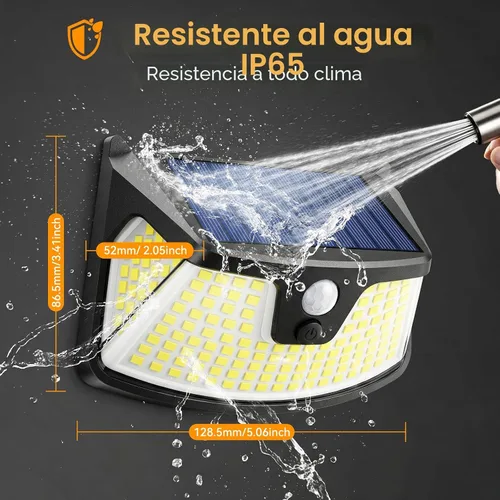 Vista 9 de Luz solar de movimiento de 152 LED para exteriores, 850LM súper brillante con sensor de movimiento de 3 modos, IP65 impermeable, luz de seguridad