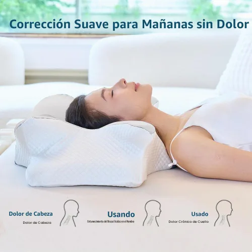 Vista 5 de Almohada cervical de espuma viscoelástica – Soporte ergonómico para el cuello para personas que duermen de lado, espalda y estómago Almohada