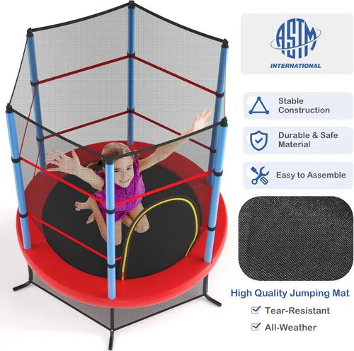 Vista 5 de Giantex - Trampolín infantil de 55”, con red de seguridad y almohadilla de resorte, marco de acero resistente con cremallera integrada