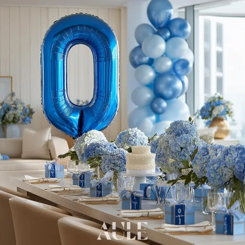 Vista 2 de AULE Globos grandes de 40 pulgadas con números 0 azules, globos grandes de números de aluminio, decoraciones de fiesta de cumpleaños de helio