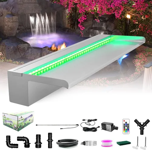 Vista 9 de Longrun Caja de cascada de estanque con kit de bomba, derrame de estanque de acero inoxidable 304 con bomba de 396 GPH 1500L/H para estanques, tira