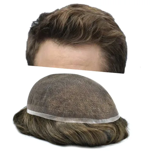 Vista 53 de Completo suizo encaje tupé para hombres pieza de pelo real sistema de reemplazo de cabello humano para hombres Toupee Hairpieces para hombres 7x9