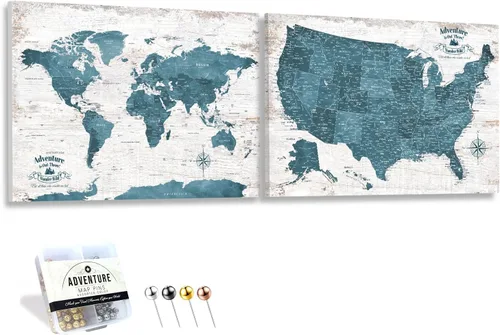 Vista 106 de IPIC - Lienzo con mapas de EE. UU. para decoración de pared, mapa con pin de empuje para marcar viajes, mapa de viaje impreso de EE. UU.