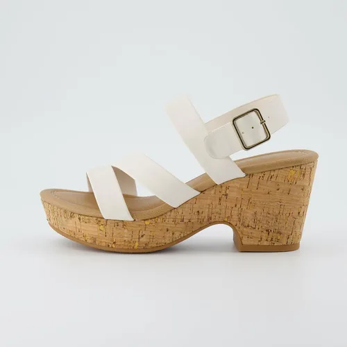 Vista 2 de CUSHIONAIRE Sandalia Russ de cuña de corcho para mujer + espuma viscoelástica, anchos disponibles