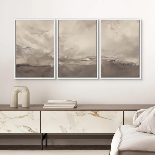 Vista 25 de SIGNWIN Lienzo enmarcado para pared, juego de arte neutro de bosque brumoso, ilustraciones en tono tierra, arte moderno, decorativo, bohemio