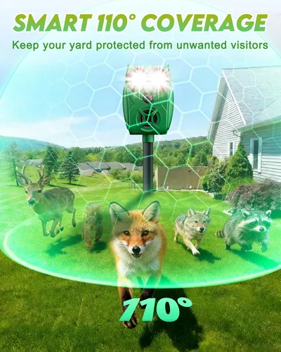 Vista 6 de Repelente solar de animales ultrasónico disuasorio de ciervos, paquete de 2 paneles solares grandes impermeables ajustables con indicador