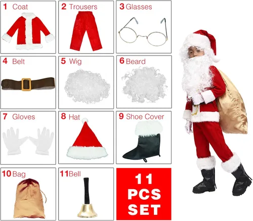 Vista 2 de OVOV 11 piezas completo de Papá Noel disfraz de Navidad para fiesta de Navidad cosplay