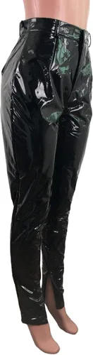 Vista 4 de Kafiloe Leggings sexys de piel sintética para mujer, cintura alta, con cremallera, pantalones Bpdycon