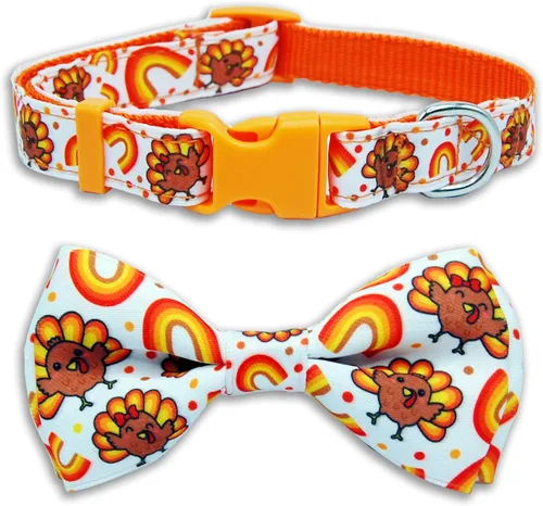Vista 11 de Collar de perro de Halloween con corbatín, collar ajustable de vacaciones con estampado de fantasma con hebilla resistente, 3 tamaños para perros