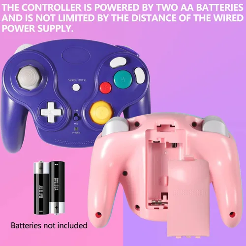 Vista 6 de Dliaonew 24G Wireless Gamecube Controller Classic Gamecube Wii Controller with Receiver Adapter for Wii Gamecube NGC Pink and Purple
