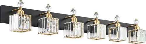 Vista 22 de PRESDE Aplique de pared de cristal único, lámpara de tocador cromada moderna, lámpara de pared de 1 luz para baño, dormitorio, pasillo