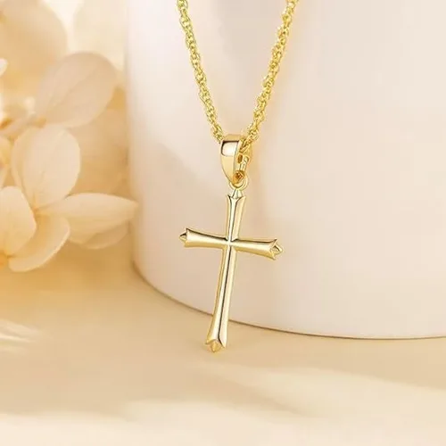 Vista 4 de SPOINT Gold Cross Necklaces for Women 14K Gold Cross Pendant Necklace 14K Gold Cross Chain Necklace for Women Communion Confirmation Baptism Gifts