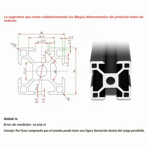 Vista 2 de 3030 T Ranura de aluminio extrusión para piezas de impresora 3D y CNC DIY Negro 400mmX4