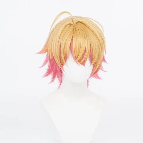 Vista 3 de XiongXiongLe Peluca corta y rizada para cosplay, anime Oshi no Ko Aqua Aquamarina, Hoshino, rubio, naranja, pelucas de repuesto para niños