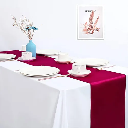 Vista 4 de Paquete de 5 caminos de mesa de satén de tela suave para bodas, cumpleaños, banquetes, fiestas, decoración de Navidad y festividades