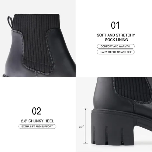 Vista 4 de JABASIC Botines gruesos para mujer botas Chelsea sin cordones botines elásticos