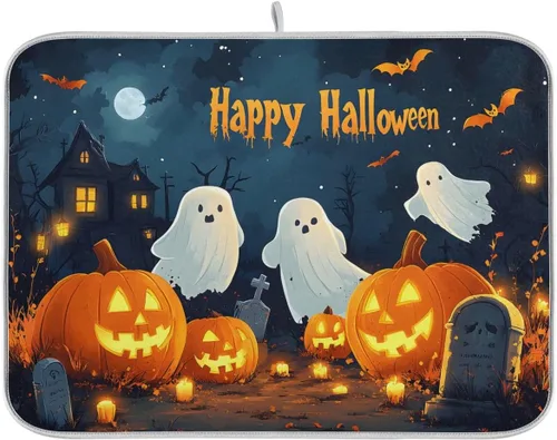 Vista 38 de Tapete de secado de platos de otoño de calabaza y arce de 16 x 18 pulgadas, absorbente para platos de otoño, protector para cocina de secado rápido