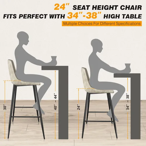 Vista 8 de 5Rcom Juego de 2 taburetes de bar de altura de mostrador de 600 libras, taburetes de cocina de 24 pulgadas con respaldo, sillas de bar modernas