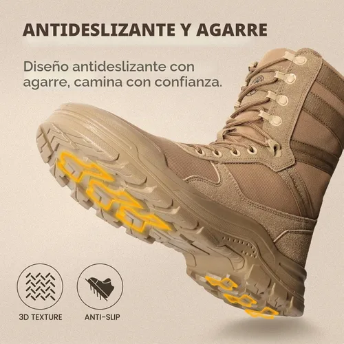 Vista 2 de ANGRYRAM Botas de trabajo para hombres con punta de acero, botas militares tácticas, cómodas, ligeras, antideslizantes, botas de senderismo