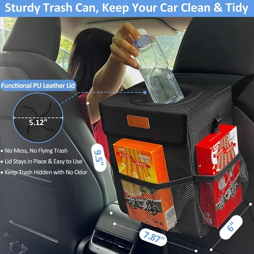 Vista 2 de ELONGRIVER - Basurero para asiento trasero o delantero de automóvil, a prueba de fugas, bonita bolsa de basura para vehículos utilitarios