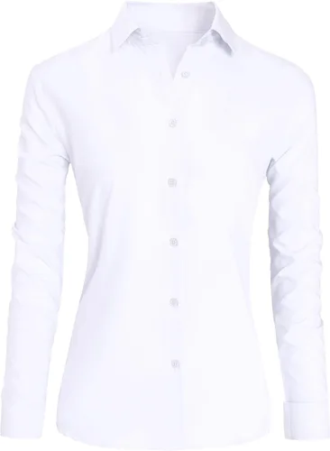 Vista 7 de CBOO Camisas con botones para mujer, sin arrugas, blusas casuales de negocios de manga larga, camisa simple