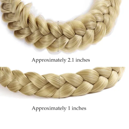 Vista 2 de Diadema trenzada, 2 combinaciones de 3 hebras, desordenada, ancha, esponjosa, elástica, diadema trenzada, accesorio de belleza para mujeres y niñas