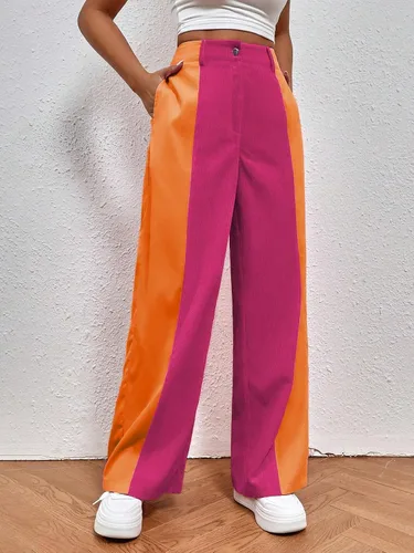 Vista 6 de WDIRARA Pantalones sueltos casuales de cintura alta con bolsillo para mujer