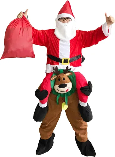 Vista 3 de JYZCOS Disfraz de reno de Papá Noel para adulto, disfraz de Navidad