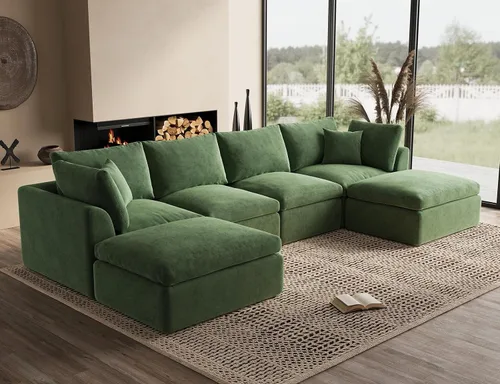 Vista 39 de ohllob Sofás seccionales Cloud de 110 pulgadas para sala de estar, sofá deshuesado en forma de L con otomana, sofá modular de 3 plazas, color negro