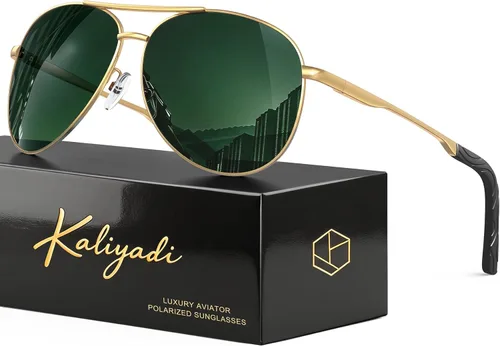 Vista 16 de KALIYADI Gafas de sol de aviador polarizadas para hombres y mujeres con A01-negro/Gris