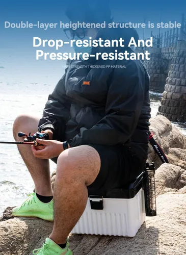 Vista 4 de KINGDOM Caja de almacenamiento de equipo de pesca anticaídas y resistente a la presión, capacidad de dos capas, hebilla independiente de 4.0 lbs