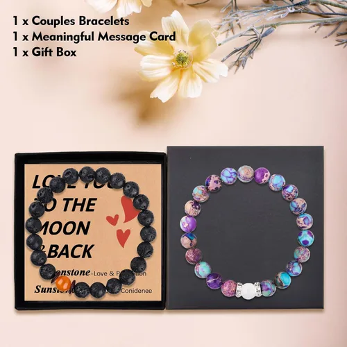 Vista 45 de 2 pulseras magnéticas para parejas, piedra natural negra mate, cristal para votos de amor eterno, juego de pulseras de cuentas de piedra de energía