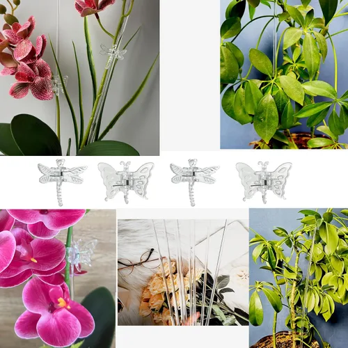 Vista 7 de 30 estacas acrílicas para plantas de jardín de un solo tallo para plantas, estacas transparentes para orquídeas y 30 clips de soporte para plantas
